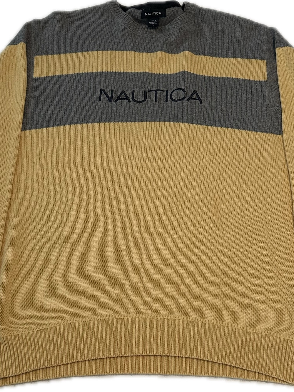 Nautica Men’s Yellow and Gray Crewneck Sweater